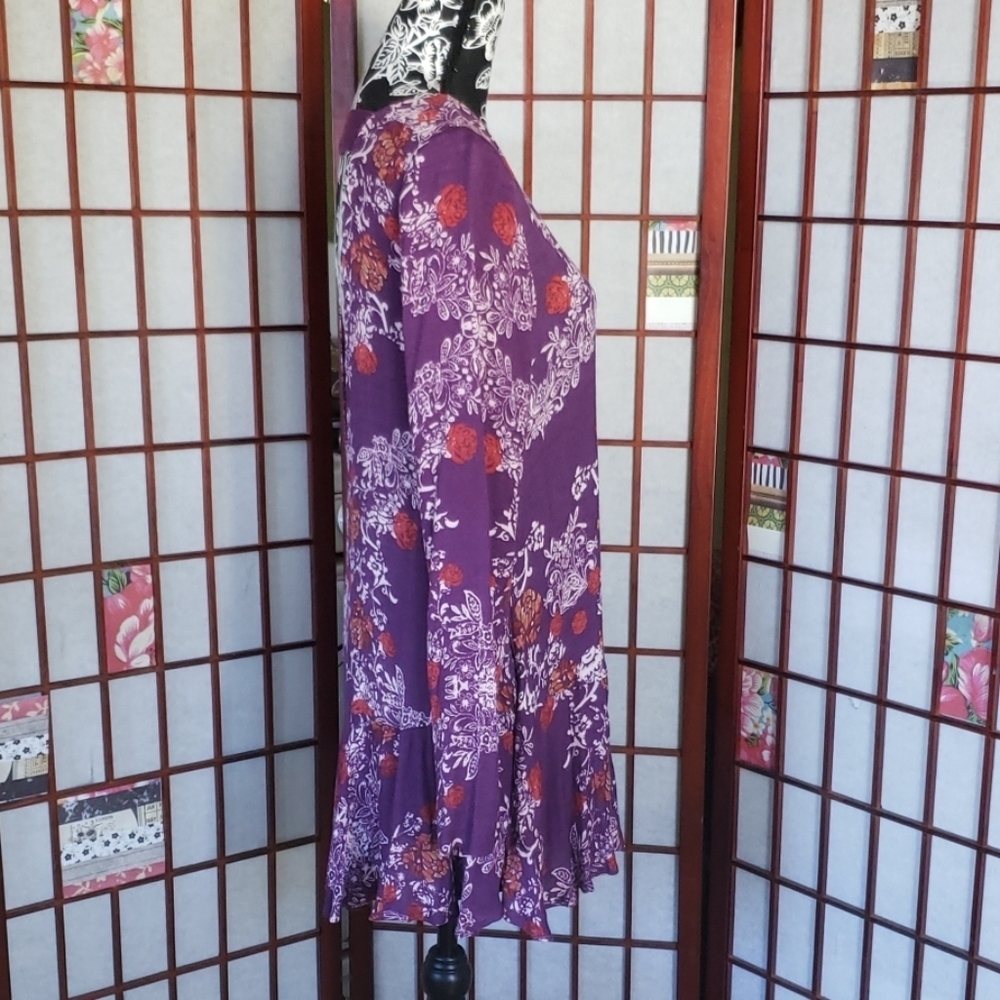 Free People Backless Ruffle Skirt Long Sleeve Floral Mini Dress Size S - Picture 4 of 8